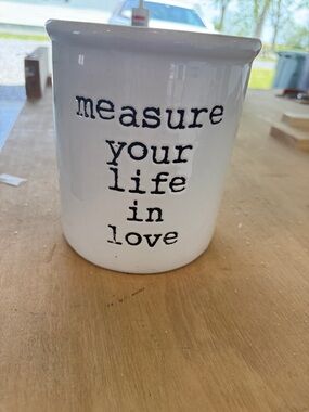 White Ceramic Utensil Holder with Black Lettering